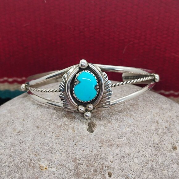 Native Jewelry - Vtg Native Navajo Handmade Signed "D" Sterling Silver Turquoise Cuff Bracelet